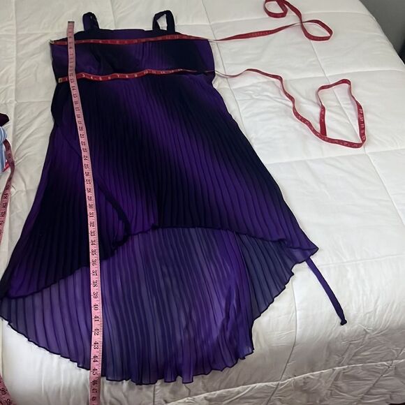 Roz & Ali Dress Size 14 Purple Square Neck Hi Low Sleeveless Pleated Sheer Lined - Picture 12 of 13